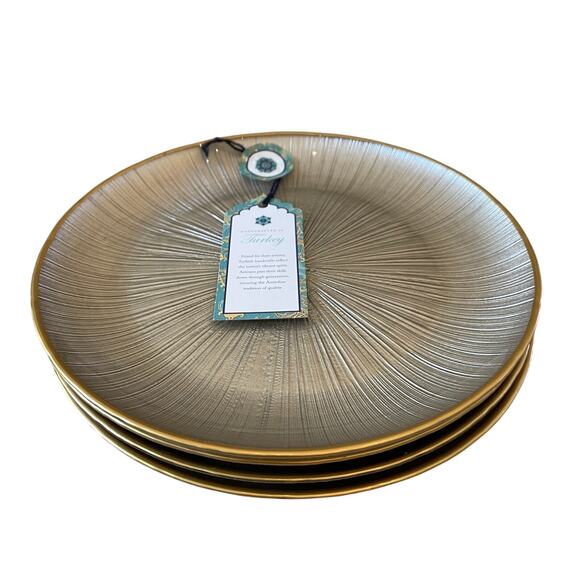 Gorgeous Champagne & Gold Turkish Glass Appetizer Dessert Plates 8" Set 4 New - Picture 7 of 13